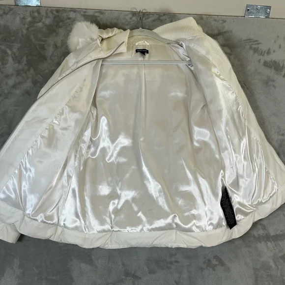 Bebe sport white down filled puffer jacket with rabbit fur lined removable hood - Picture 8 of 16